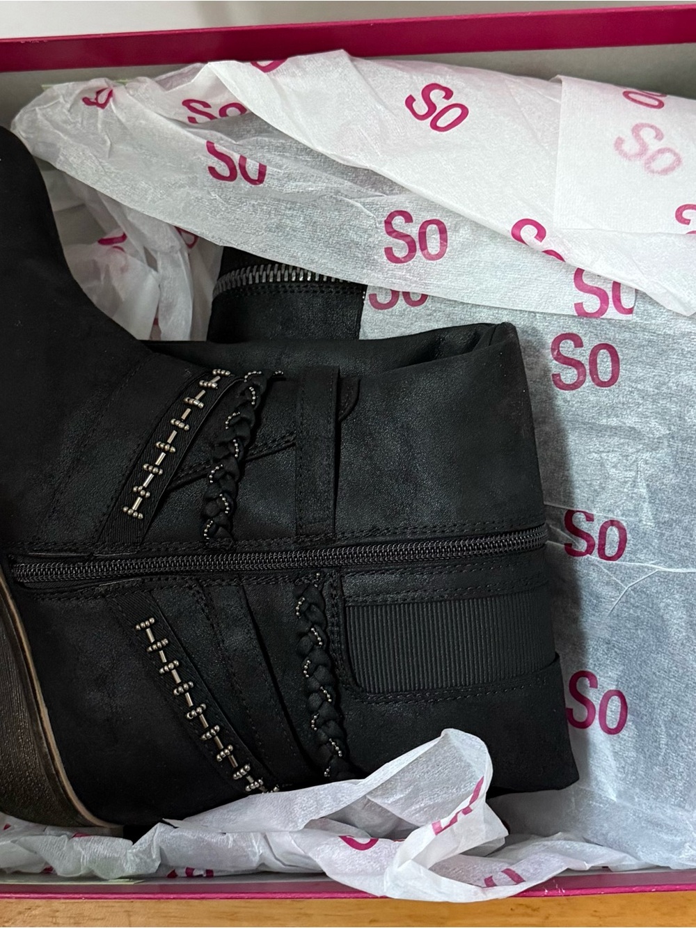 SO Black Knee High Riding Boots Braided Buckle Size 9.5